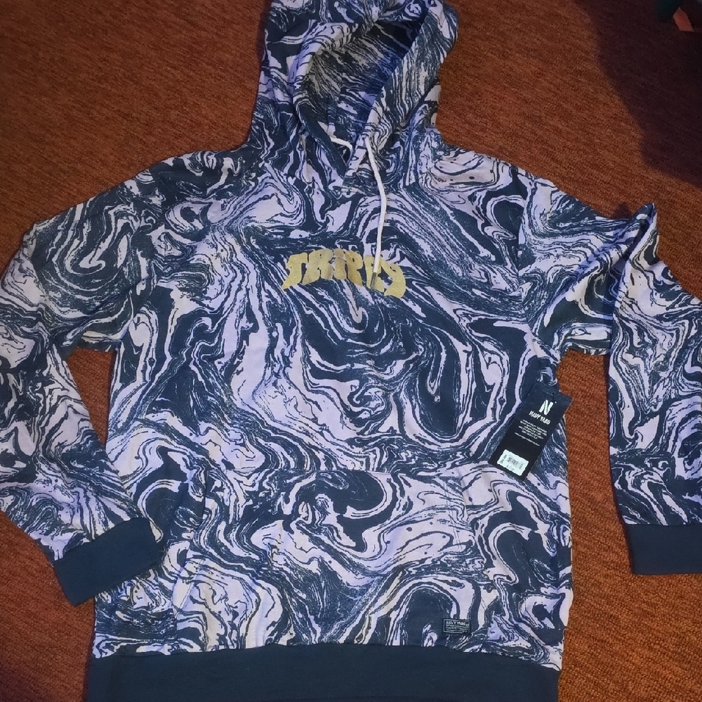 Blue and White Marble Effect Hoodie Sweatshirt